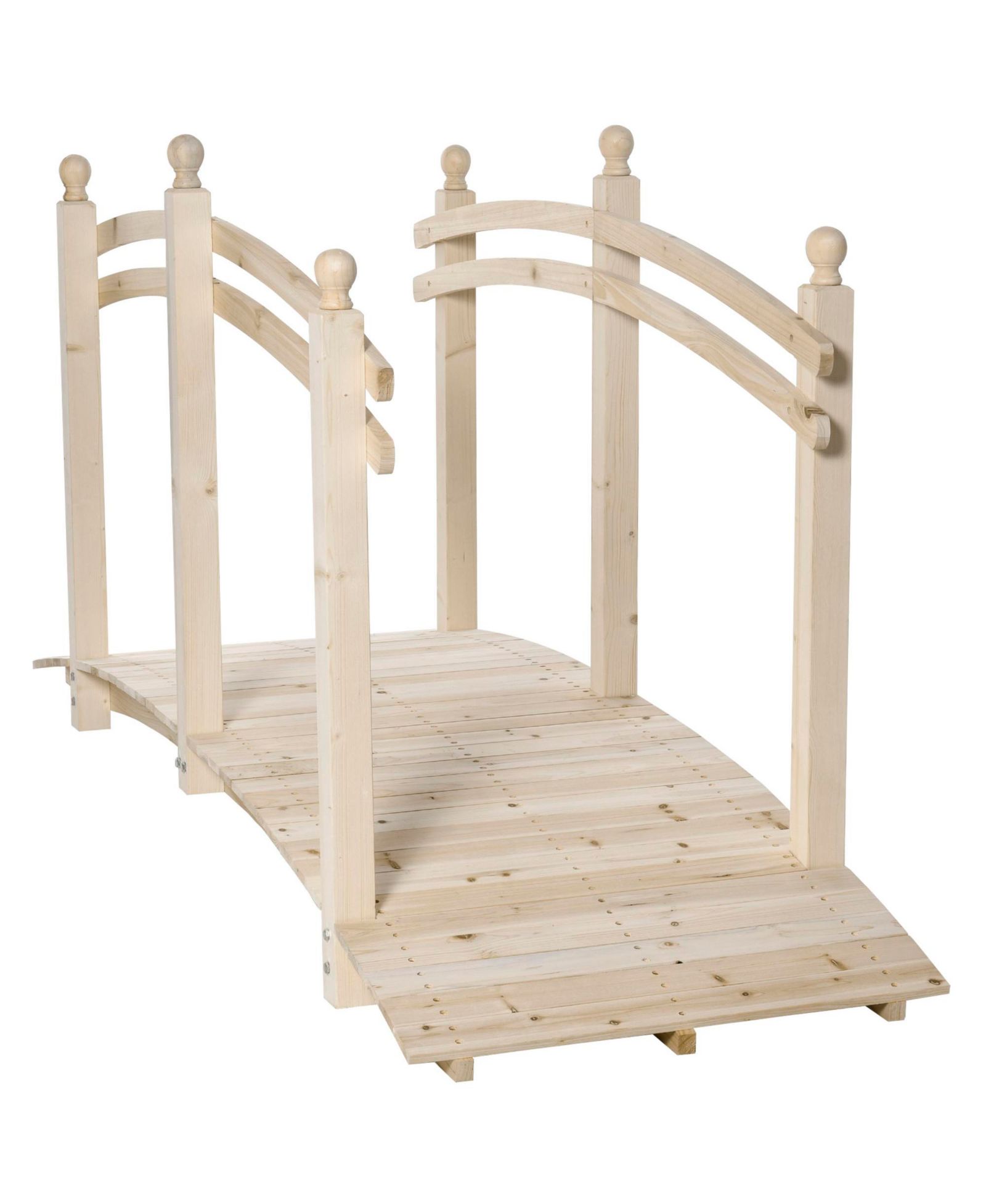 7.5' Fir Wood Garden Bridge Arch Walkway with Side Railings, Natural