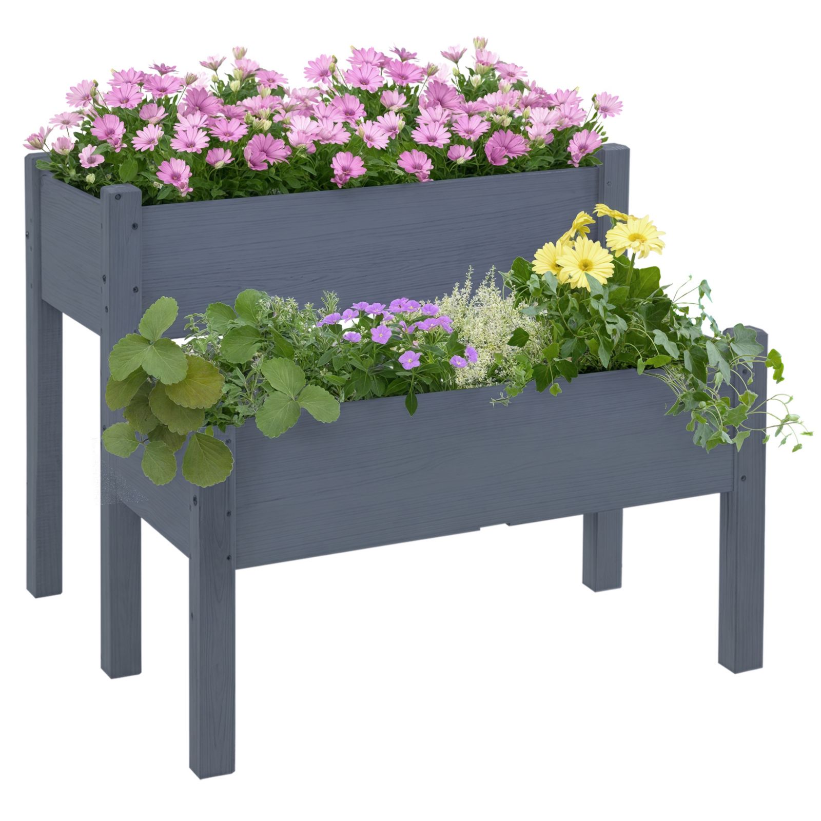 Деревянный ящик для растений Outsunny 34" x 34" x 28" Raised Garden Bed 2-Tier Planter Box