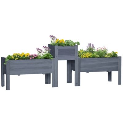 Raised Garden Bed, Set of 3 Wood Box and Trough Planters, Draining
