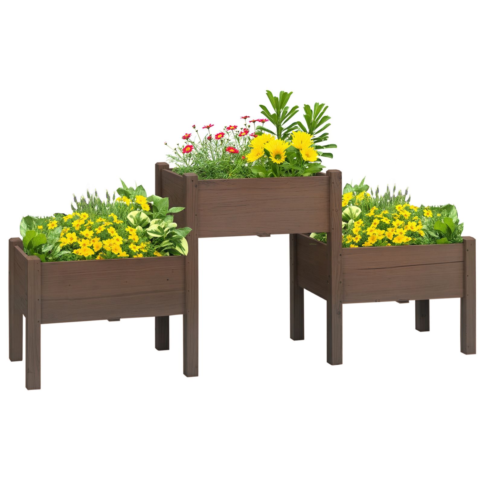 Outsunny 3 Tier Raised Garden Bed w/ Three Elevated Wooden Planter Box,