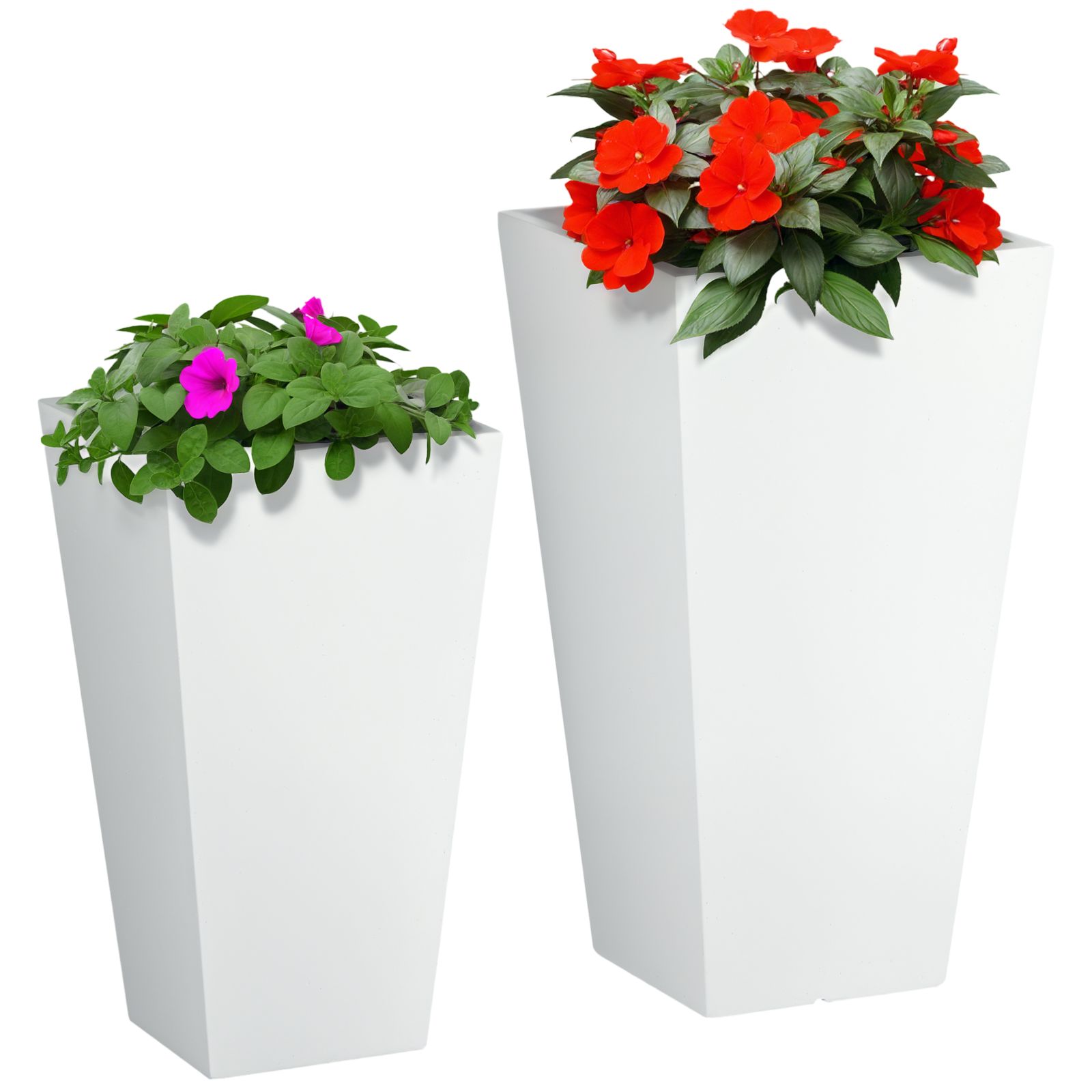 Outsunny 2-Pack MgO Flower Pots with Drainage Hole, Outdoor Planters 11.75" L x 11.75" W x 21.75" H