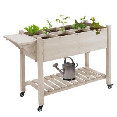 Outsunny 49" x 21" x 34" Raised Garden Bed w/ 8 Grow Grids, Natural