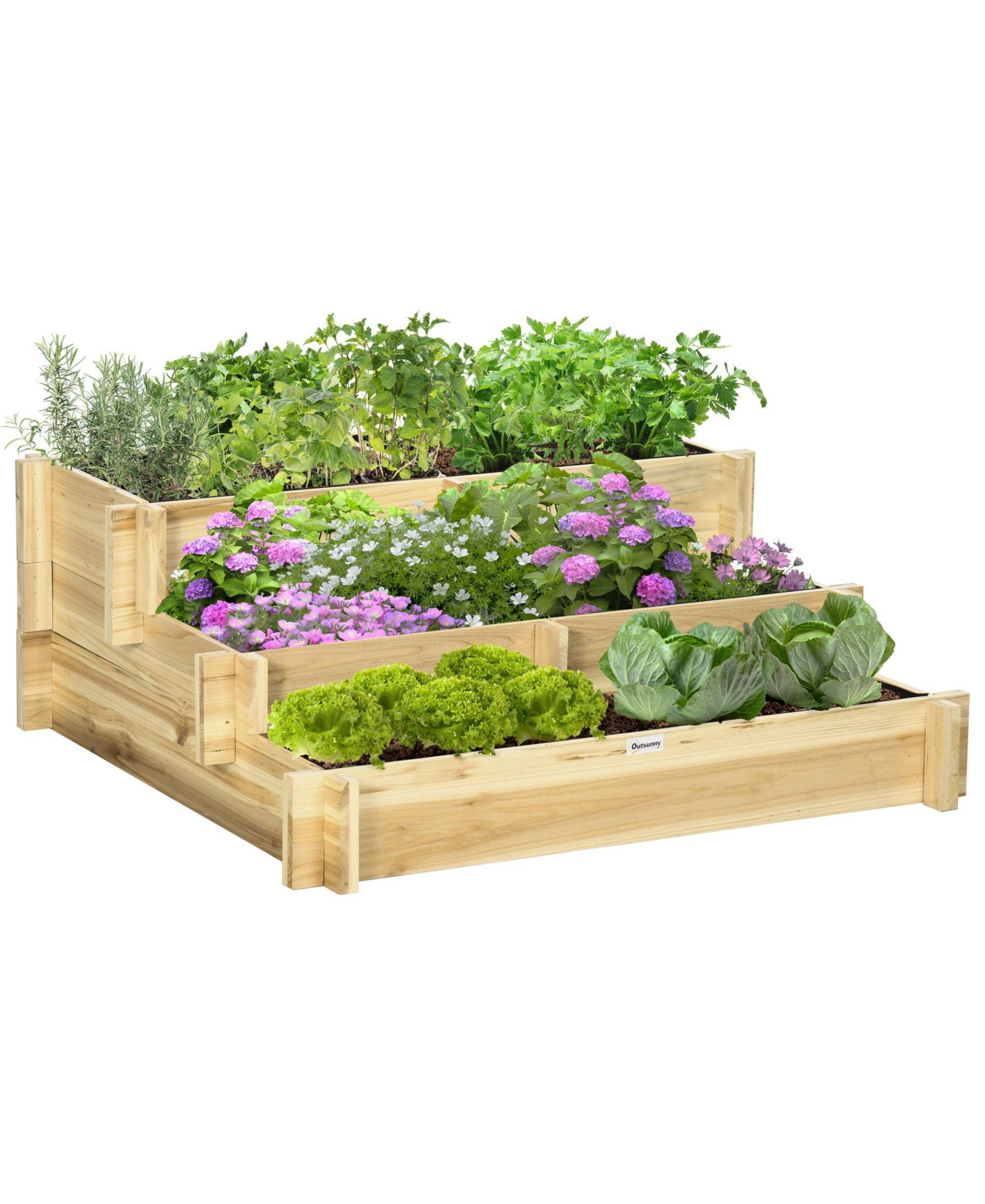 Outsunny 3 Tier Raised Garden Bed for Vegetables, Natural