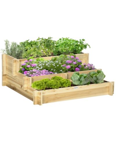 Outsunny 3 Tier Raised Garden Bed for Vegetables, Natural
