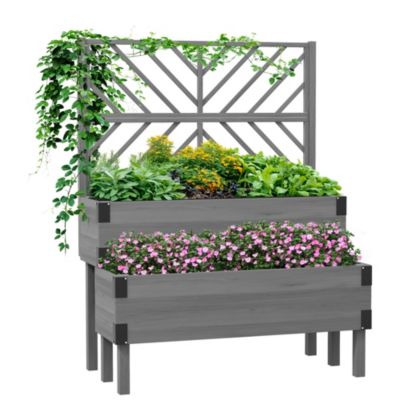 Outsunny 2 Tier Trellis Planter, Wooden Raised Garden Bed,