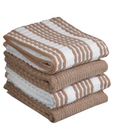 T-Fal Solid and Stripe Waffle Kitchen Towel, Set of 4