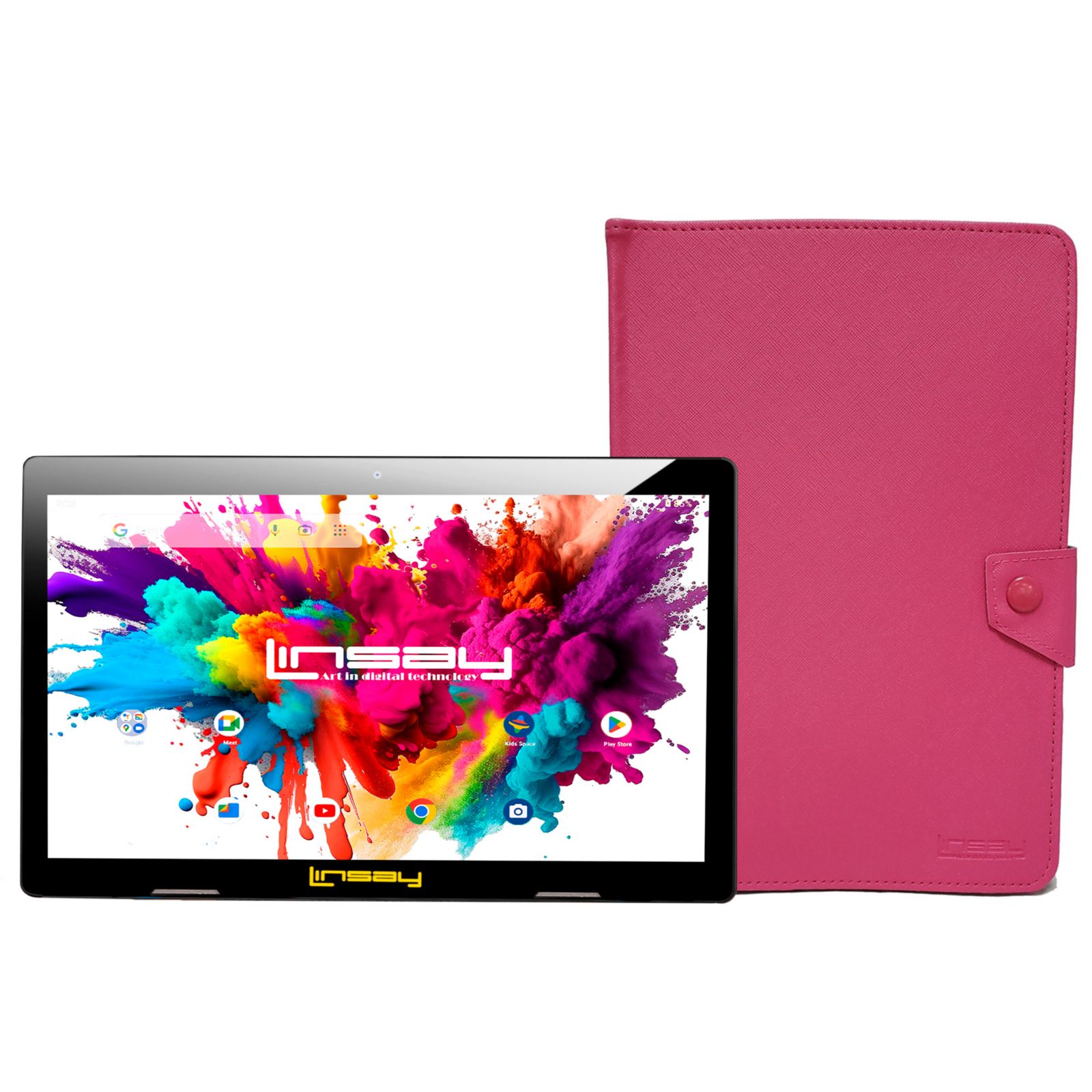 LINSAY 10.1"  Octa Core 128GB Bundle with Pink Case Newest Android 15 Tablet