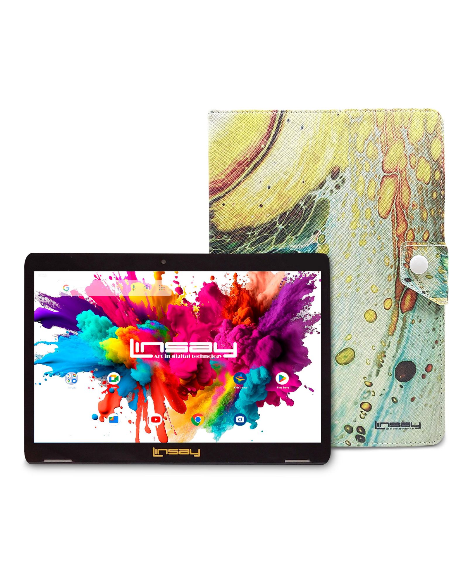 LINSAY планшет 10.1" Octa Core, 128GB, Android 15, с чехлом Space Marble
