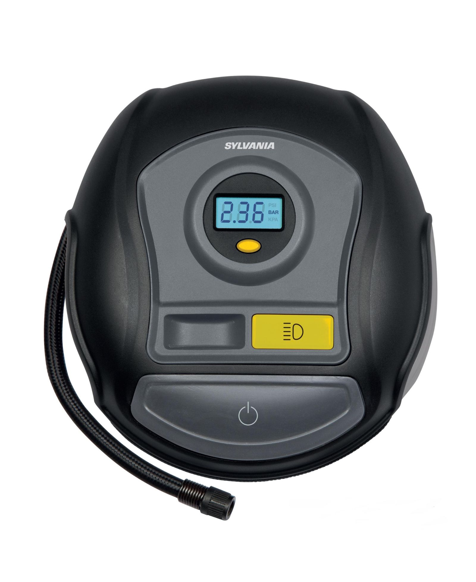 Портативный автомобильный насос Sylvania PLUS Portable Tire Inflator - LED Digital Display Gauge - LED Work Light - 3 Piece Adapter Set for Sports Balls