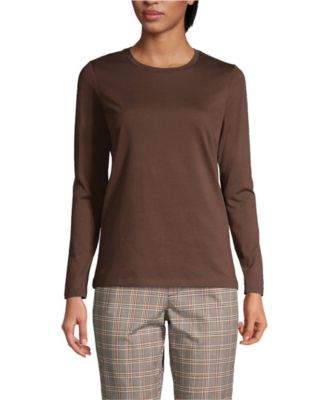 Lands' End Женская футболка из хлопка Supima с длинным рукавом и круглым вырезом