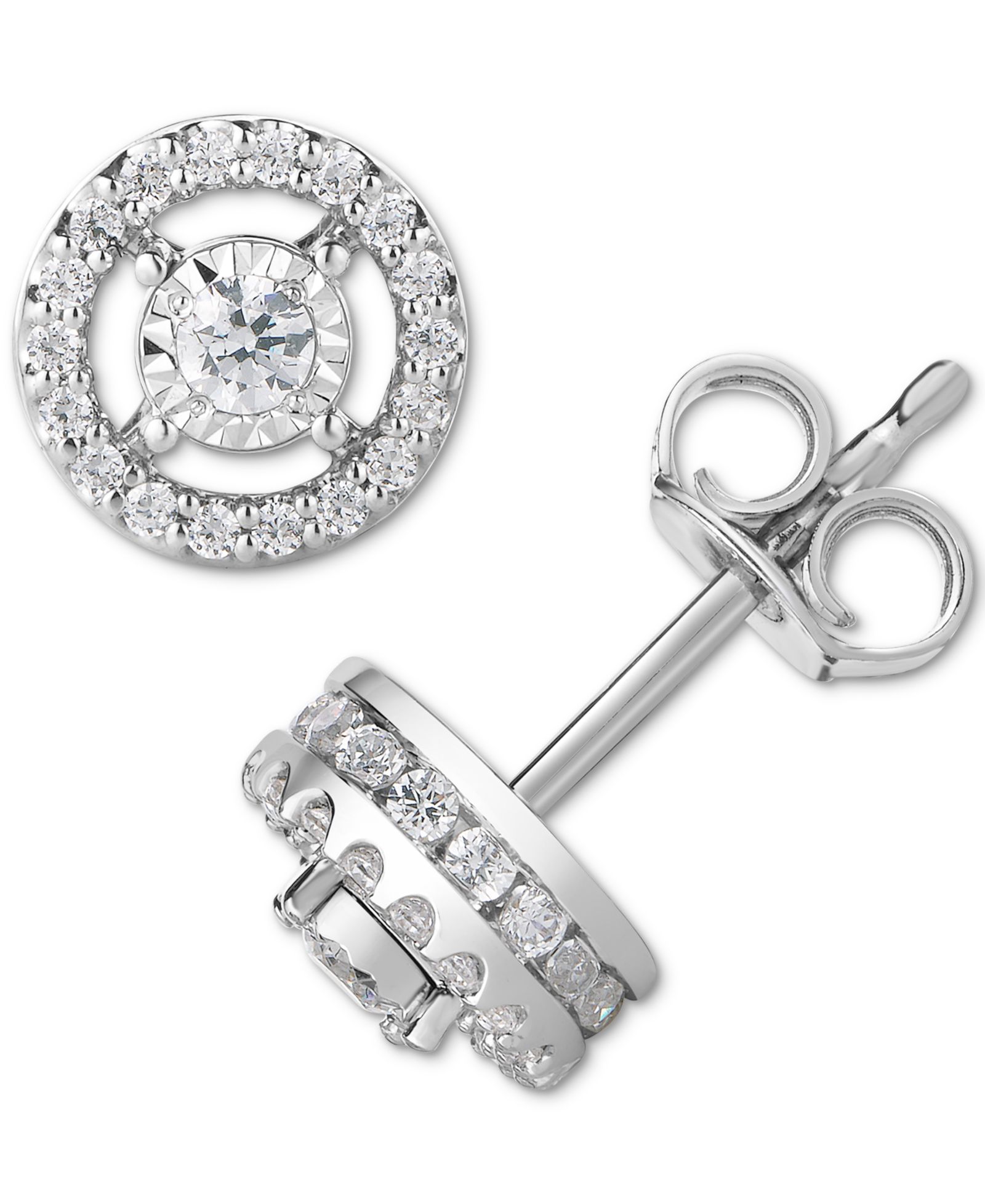 Серьги-гвоздики TruMiracle Diamond Halo в белом золоте 14k