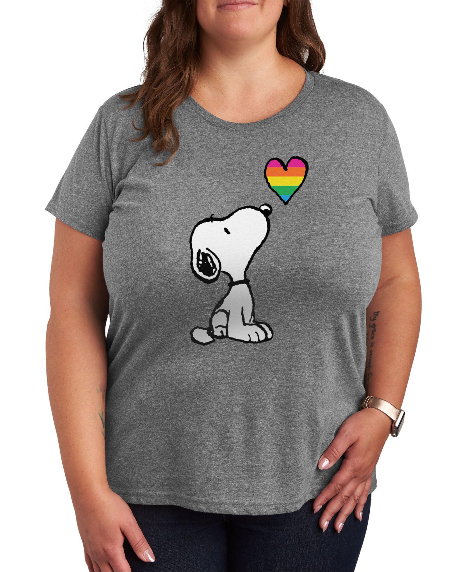 Футболка Hybrid Apparel Trendy Plus Size Peanuts Snoopy Pride Rainbow Heart Graphic
