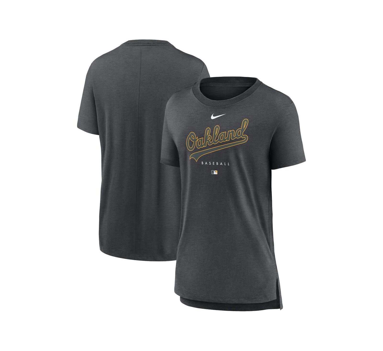 Women's Nike Heather Charcoal Oakland Athletics Authentic Collection Early Work Tri-Blend T-shirt