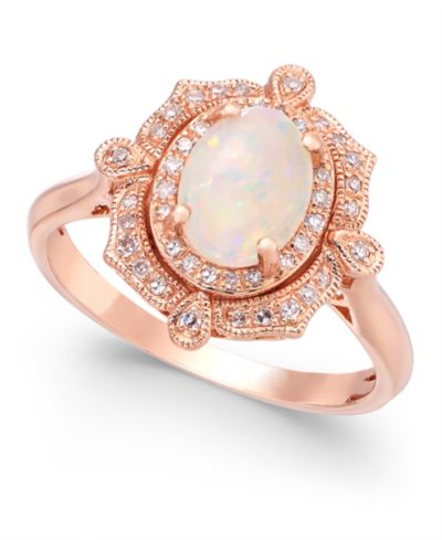 Кольцо EFFY® Opal (5/8 ct. t.w.) and Diamond (1/6 ct. t.w.) Oval in 14k Rose Gold