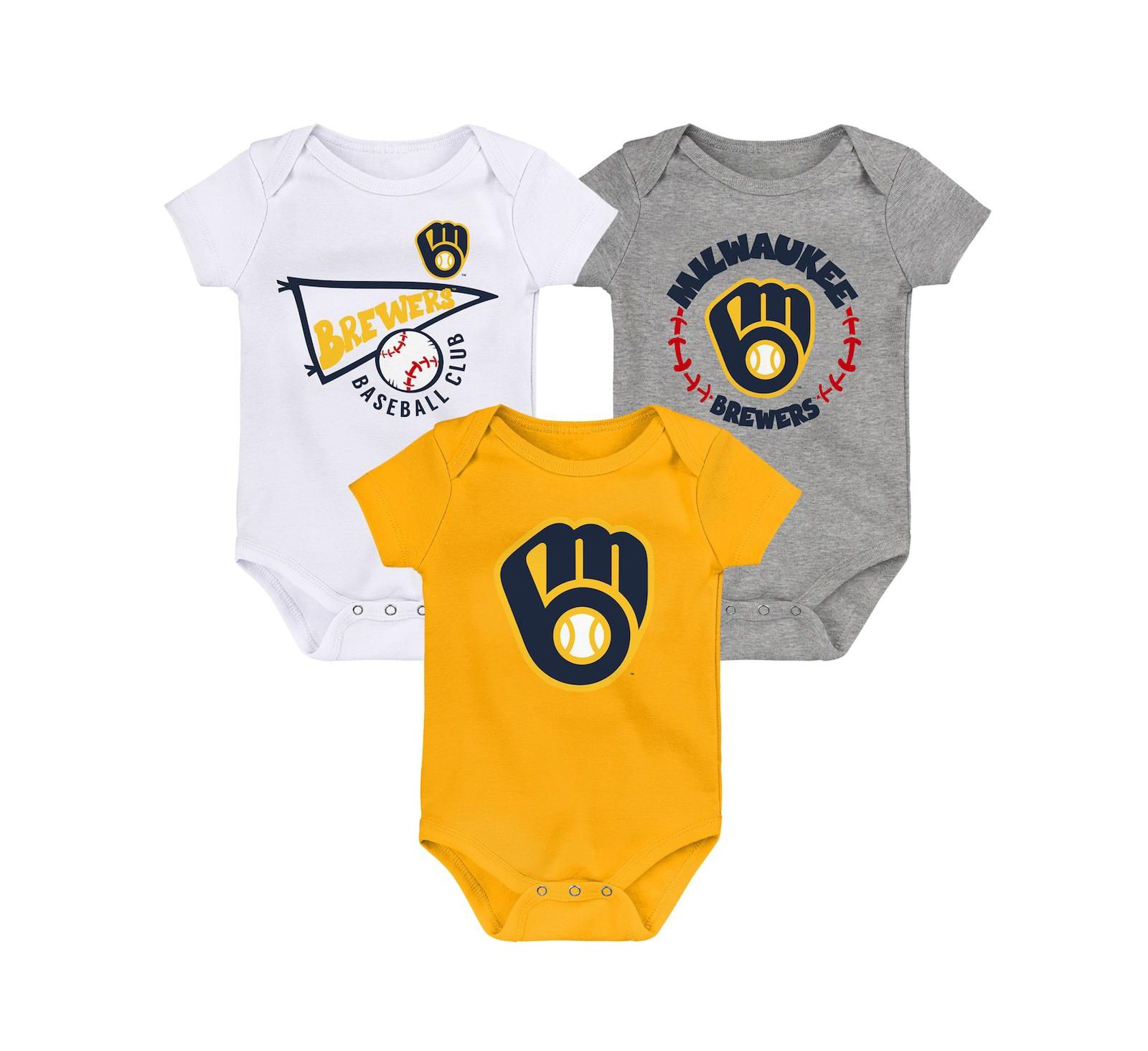 Набор из 3 боди для новорожденных и младенцев Outerstuff Milwaukee Brewers Biggest Little Fan, золото, белый, серый меланж