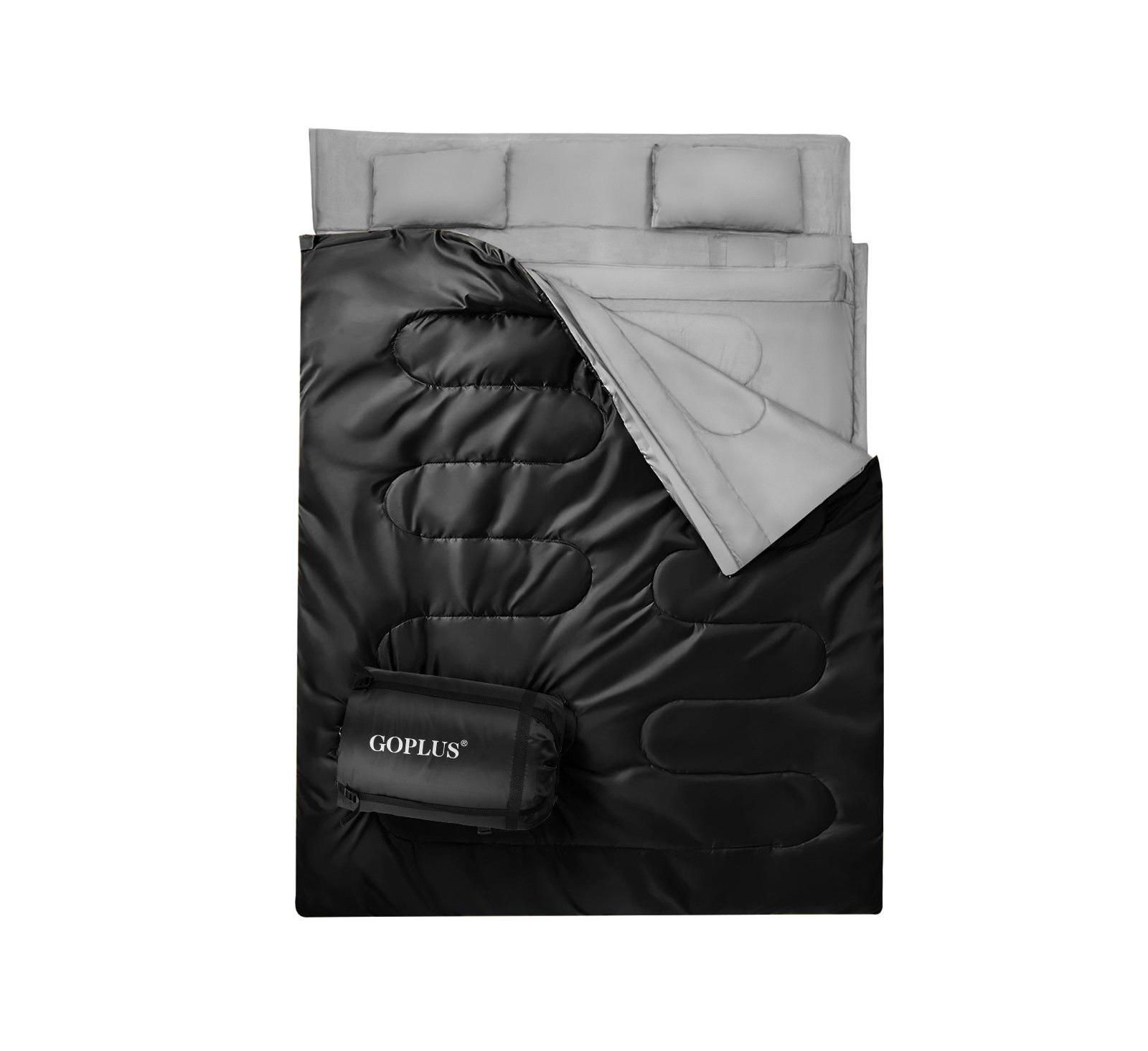 Double 2 Person Sleeping Bag Waterproof w/ 2 Pillows Camping Queen Size XL