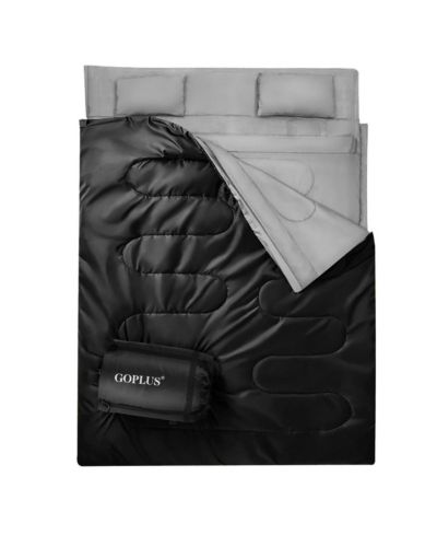 Double 2 Person Sleeping Bag Waterproof w/ 2 Pillows Camping Queen Size XL