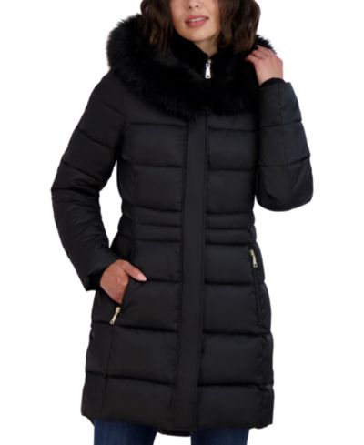 Tahari Женский пуховик с меховым капюшоном Velvet Bibbed Faux-Fur