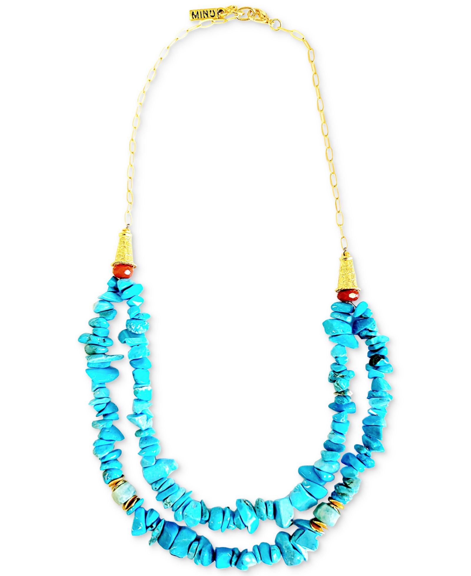 MINU Jewels Gold-Tone Amazonite & Turquoise Beaded Double-Row Statement Necklace, 16" + 2" extender