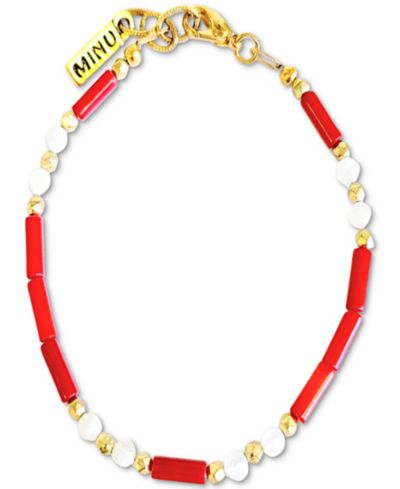 Браслет MINU Jewels Gold-Tone Moonstone & Red Coral Beaded Flex