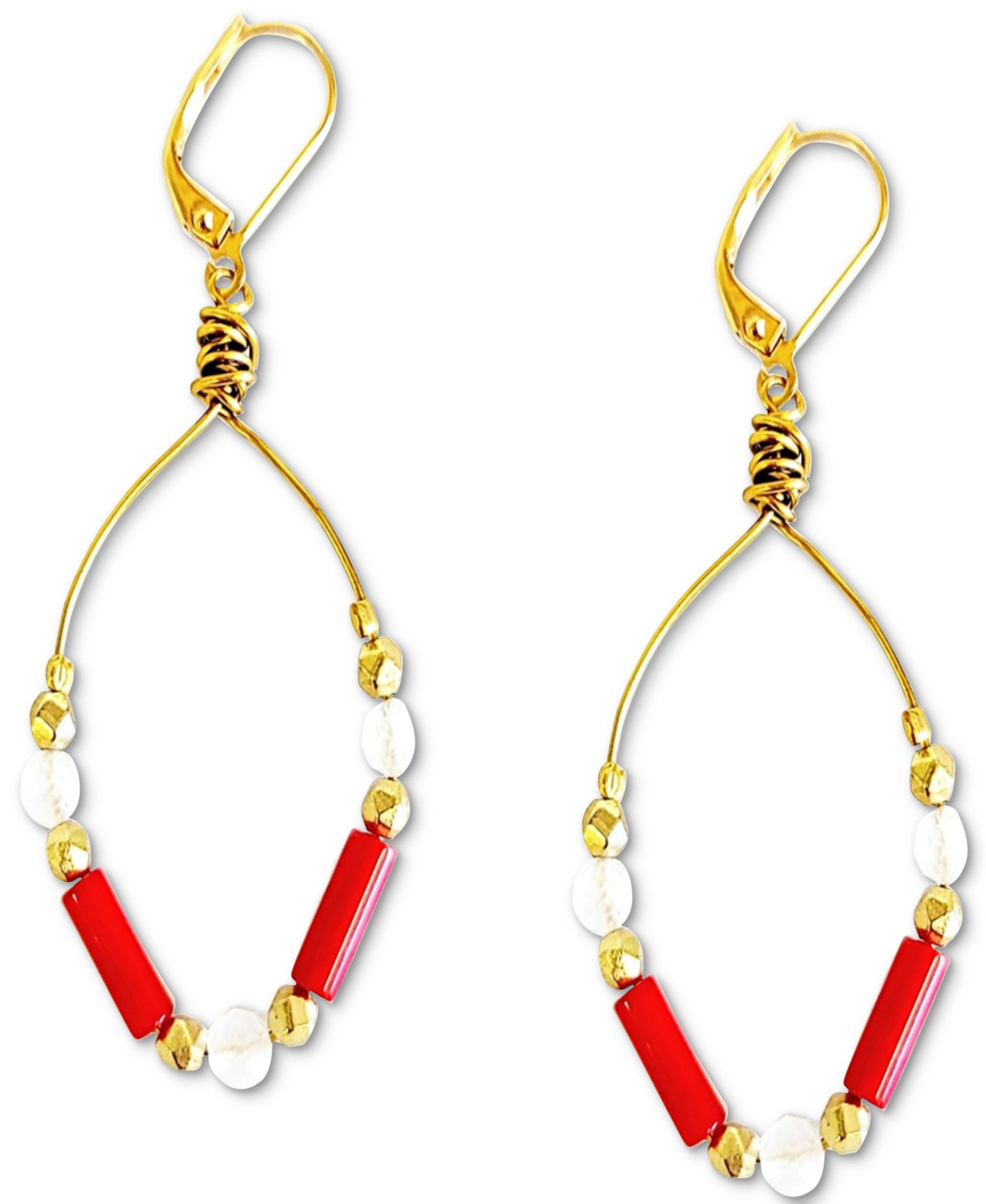 MINU Jewels Gold-Tone Moonstone & Red Coral Beaded Drop Earrings