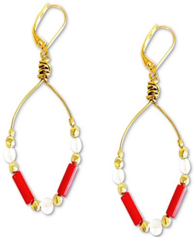 MINU Jewels серьги-подвески с золотым напылением, лунным камнем и красным кораллом