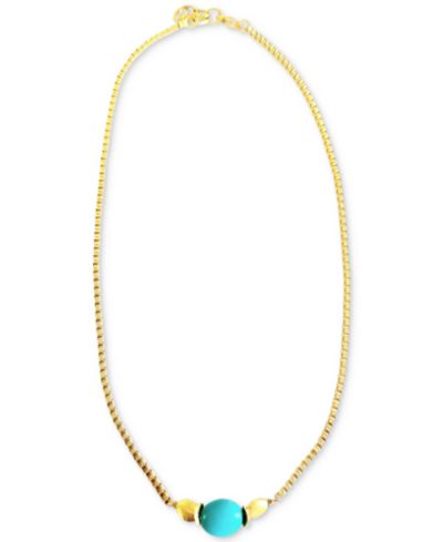 Золотистая цепочка-чокер MINU Jewels с бирюзой, 16" + 2" удлинитель