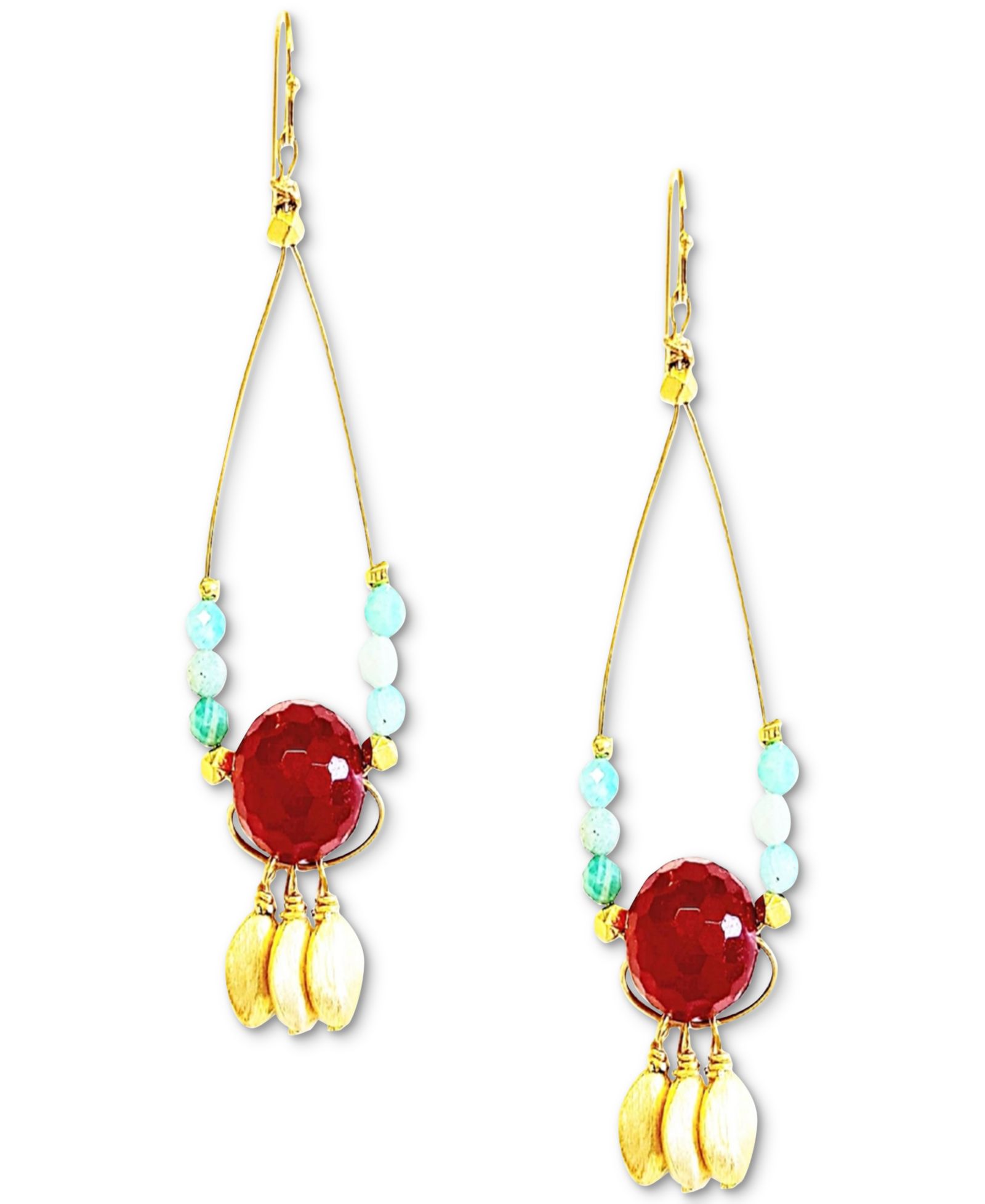 Серьги-люстры MINU Jewels Gold-Tone Red Jade & Amazonite Beaded