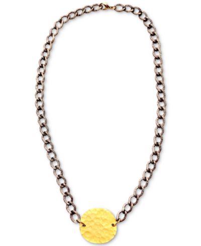 Подвеска MINU Jewels Two-Tone Hammered Disc Pendant Necklace, 16" + 1" extender