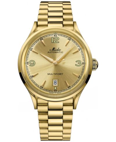 Mido Unisex Swiss Automatic Multifort Powerwind Gold PVD Bracelet Watch 40mm