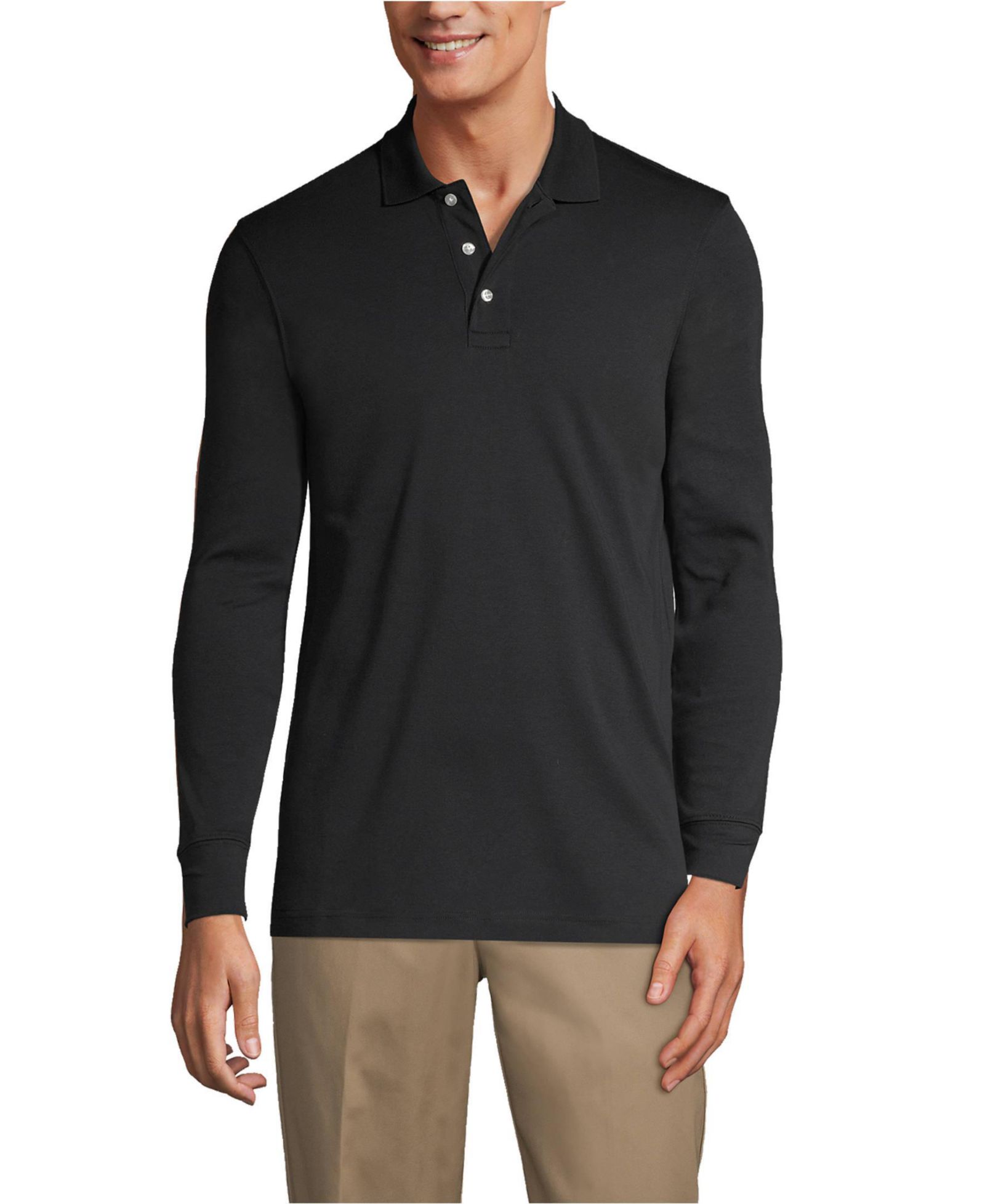 Lands' End Мужской School Uniform Long Sleeve Interlock Polo Shirt