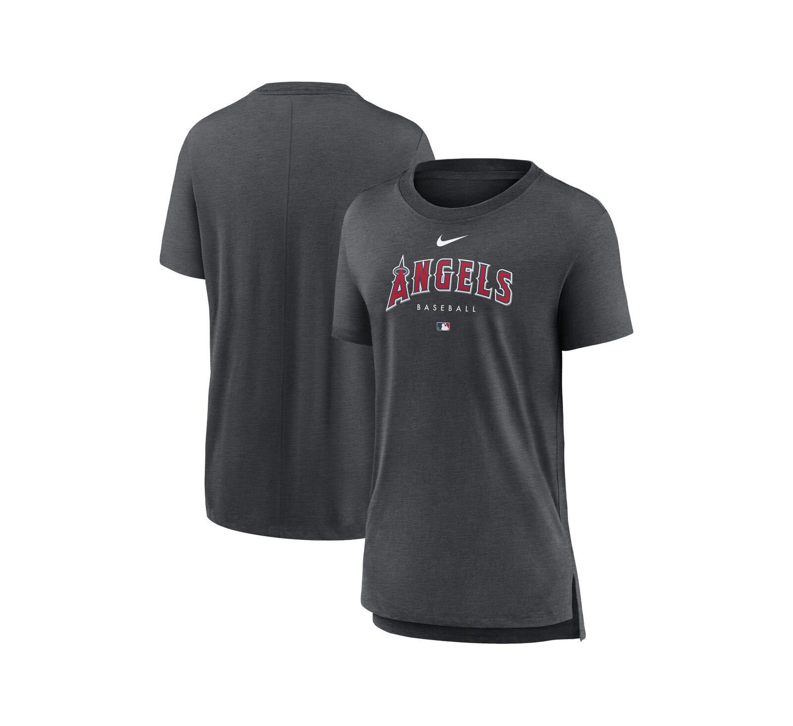 Women's Nike Heather Charcoal Los Angeles Angels Authentic Collection Early Work Tri-Blend T-shirt