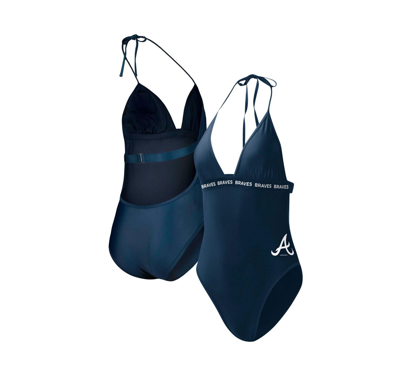 Women's G-III 4Her by Carl Banks Navy Atlanta Braves Full Count One-Piece Swimsuit