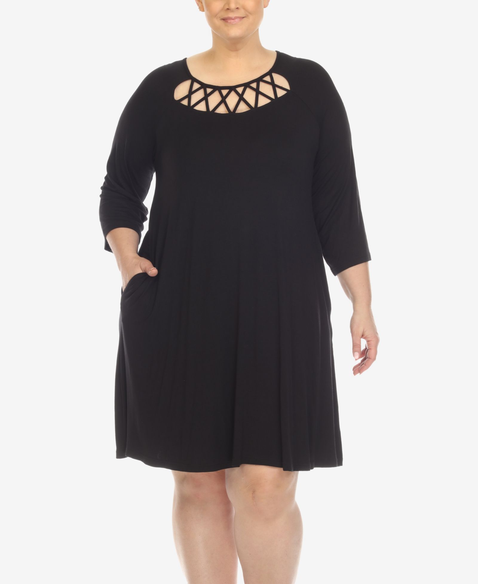 Женское платье White Mark Plus Size Criss Cross Neckline 3/4 Sleeve Swing Dress