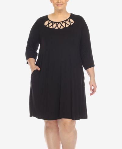 Женское платье White Mark Plus Size Criss Cross Neckline 3/4 Sleeve Swing Dress