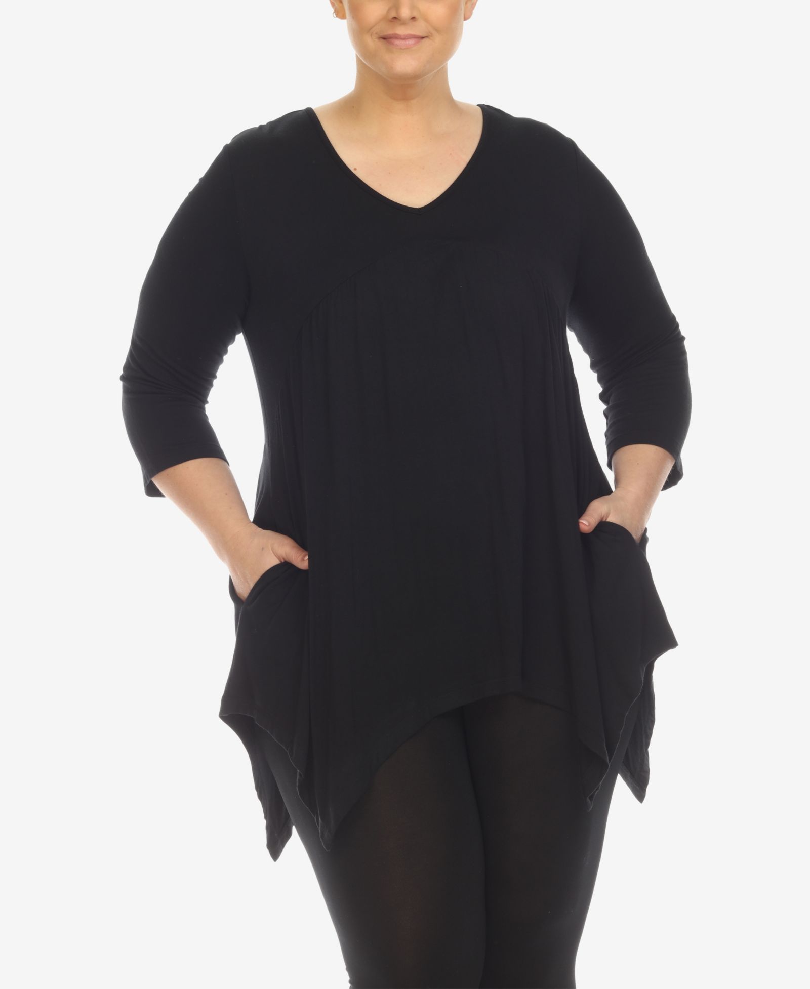 White Mark Plus Size Empire Cut V-neck Tunic Top