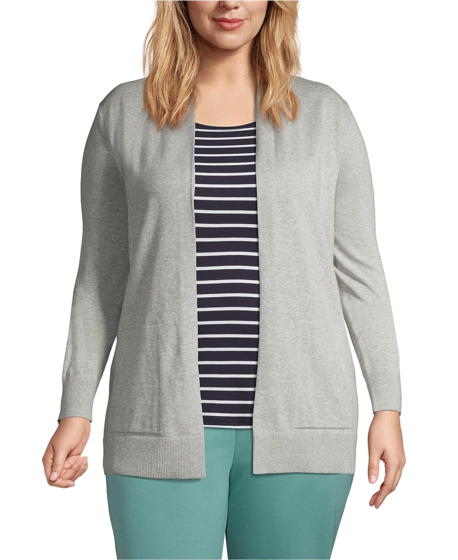 Lands' End Plus Size Long Sleeve Open Long Cardigan Sweater