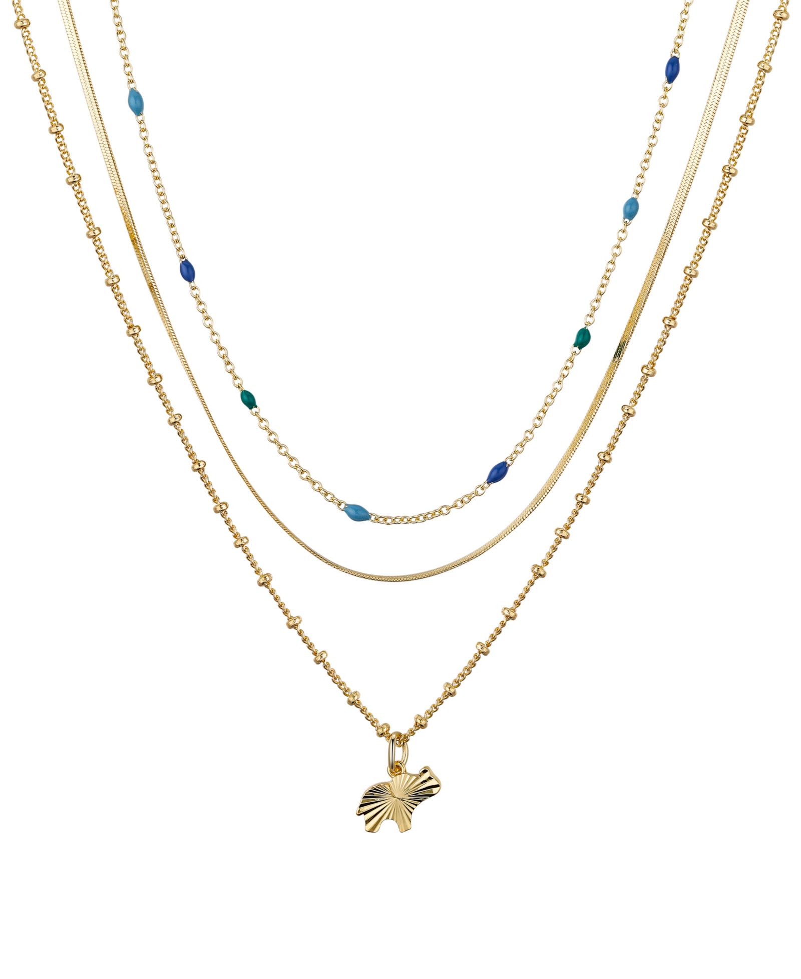 Набор многослойных колье Unwritten 14K Gold Plated Elephant and Blue Enamel Beads, 3 шт