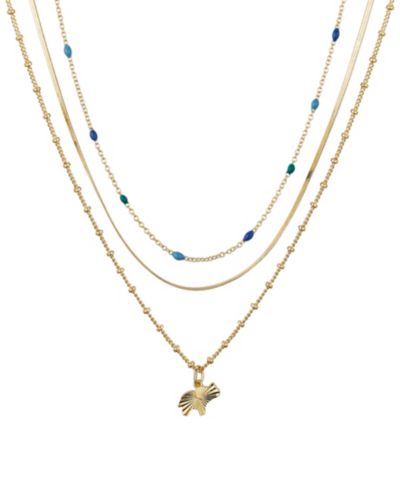 Набор многослойных колье Unwritten 14K Gold Plated Elephant and Blue Enamel Beads, 3 шт