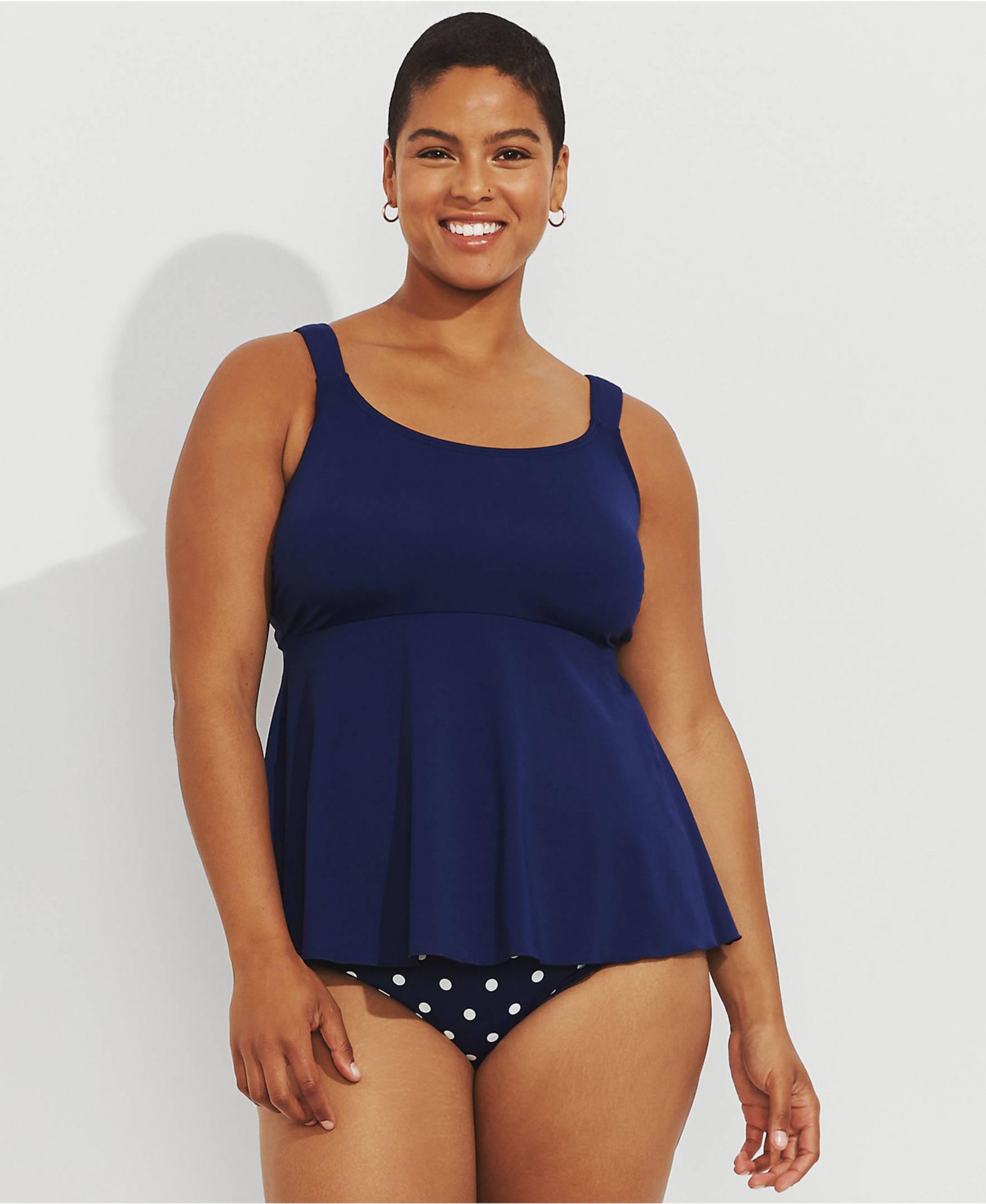 Lands' End Plus Size Adjustable Scoop Neck Flutter Tankini Top