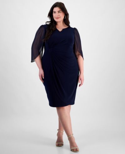 Платье Connected Plus Size Sheer-Sleeve Chain-Detail Sheath