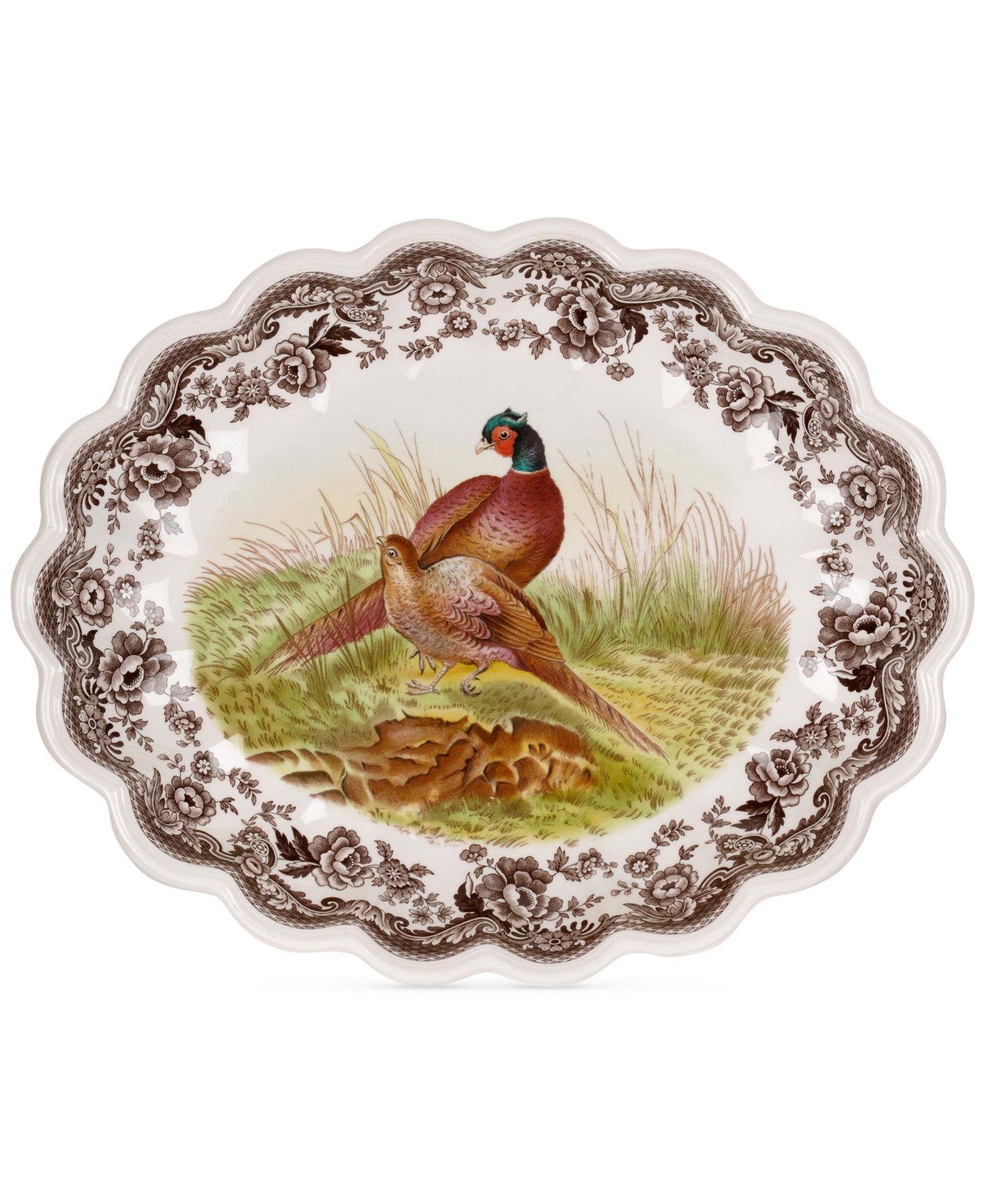 Spode Woodland Pheasant овальное блюдо с ребристой текстурой