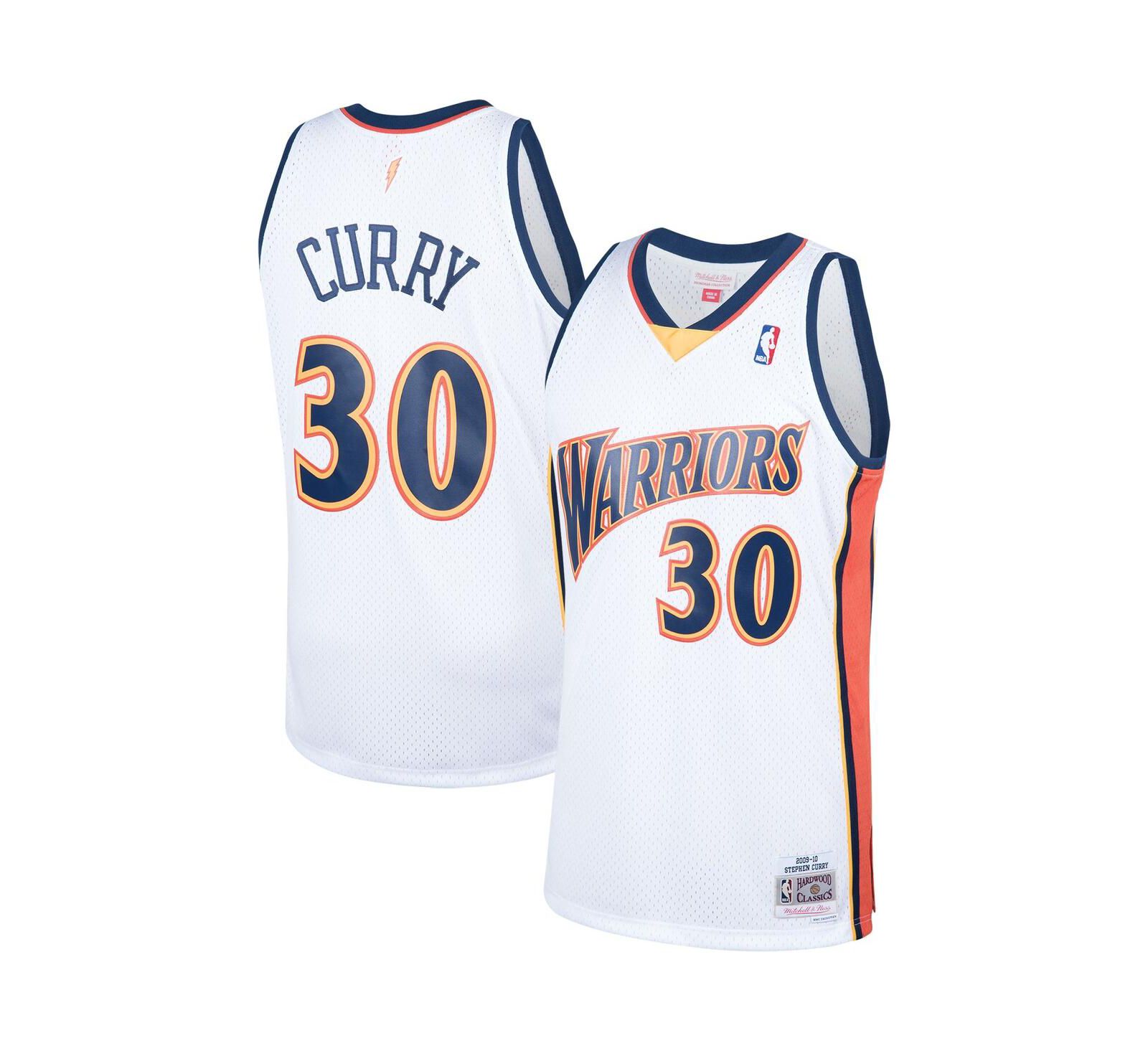 Мужское джерси Mitchell & Ness Stephen Curry White Golden State Warriors 2009-10 Hardwood Classics Swingman