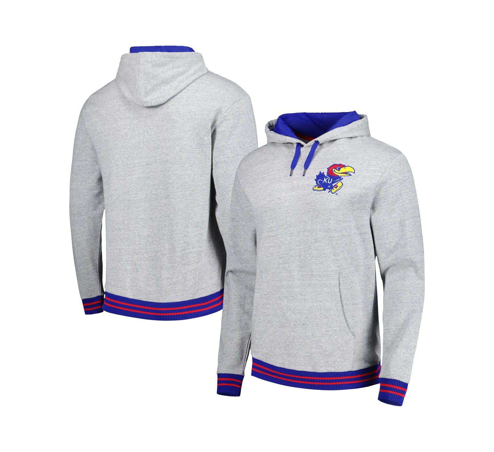 Men's Mitchell & Ness Heather Gray Kansas Jayhawks Pullover Hoodie