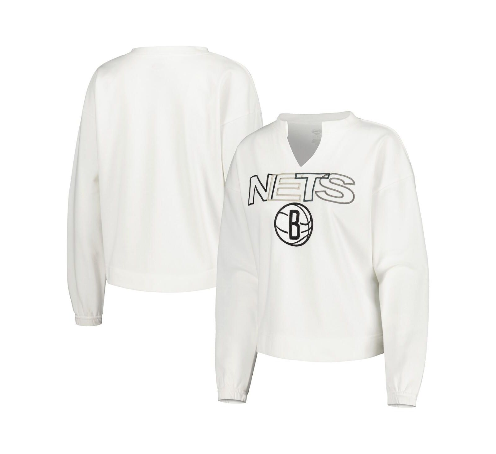 Women's Concepts Sport White Brooklyn Nets Sunray Notch Neck Long Sleeve T-shirt