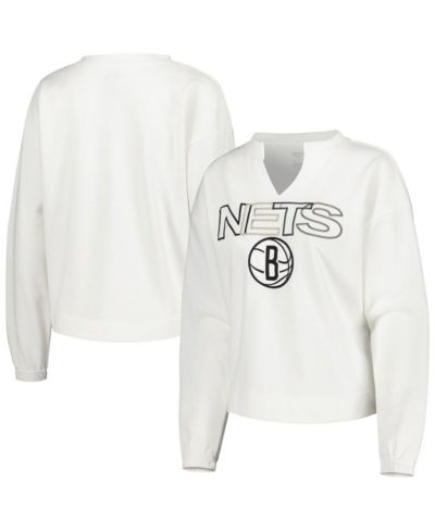 Женская футболка Concepts Sport White Brooklyn Nets Sunray Notch Neck Long Sleeve