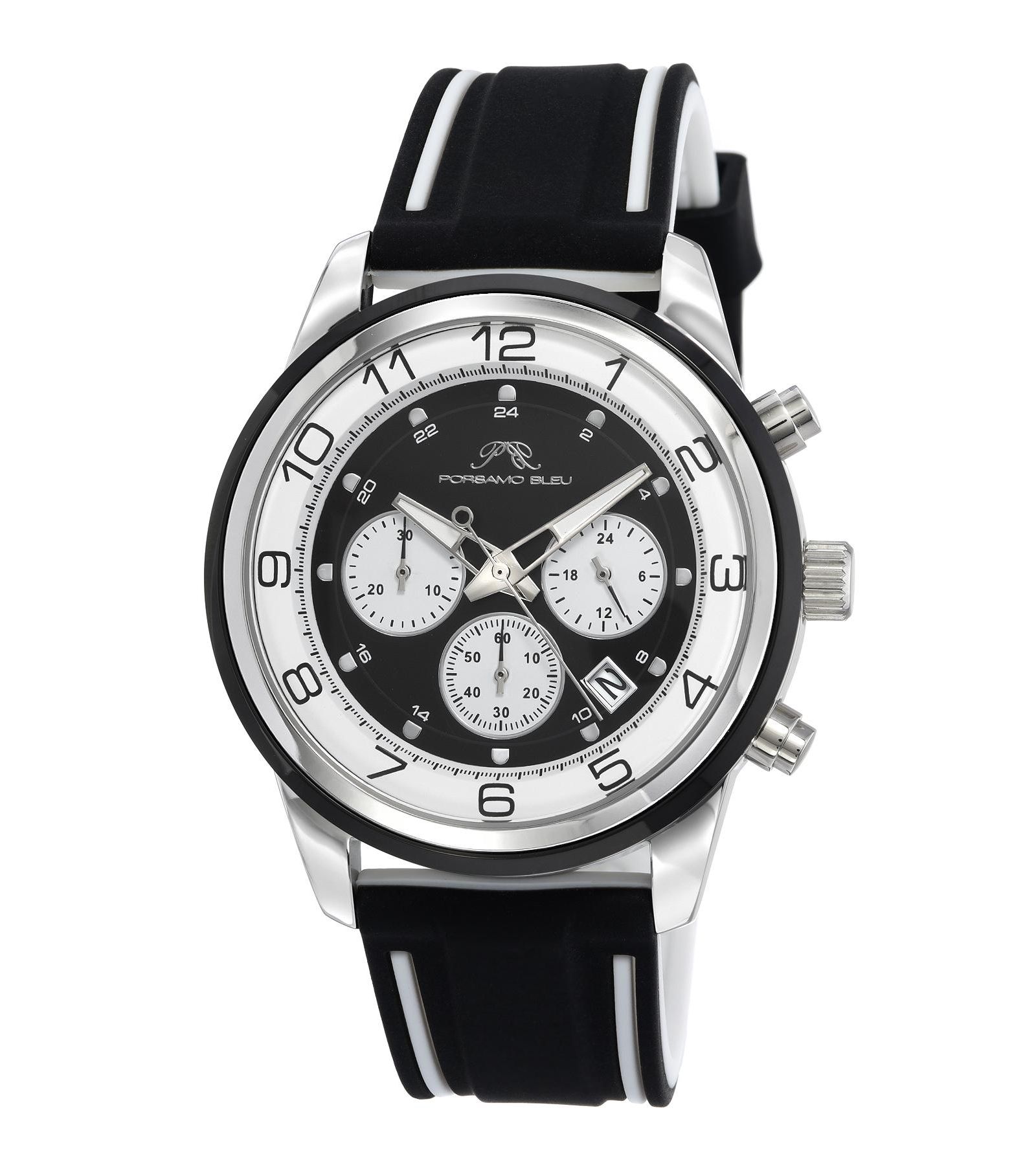 Porsamo Bleu Men's Arthur Chronograph Black Silicone Strap Watch 44 mm