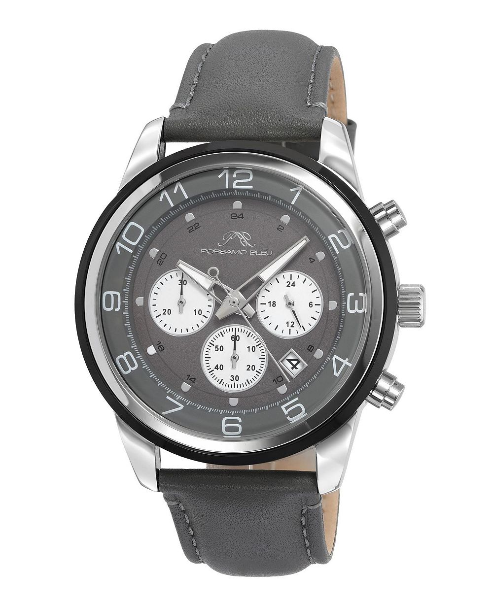 Porsamo Bleu Men's Arthur Chronograph Grey Genuine Leather Band Watch 44 mm