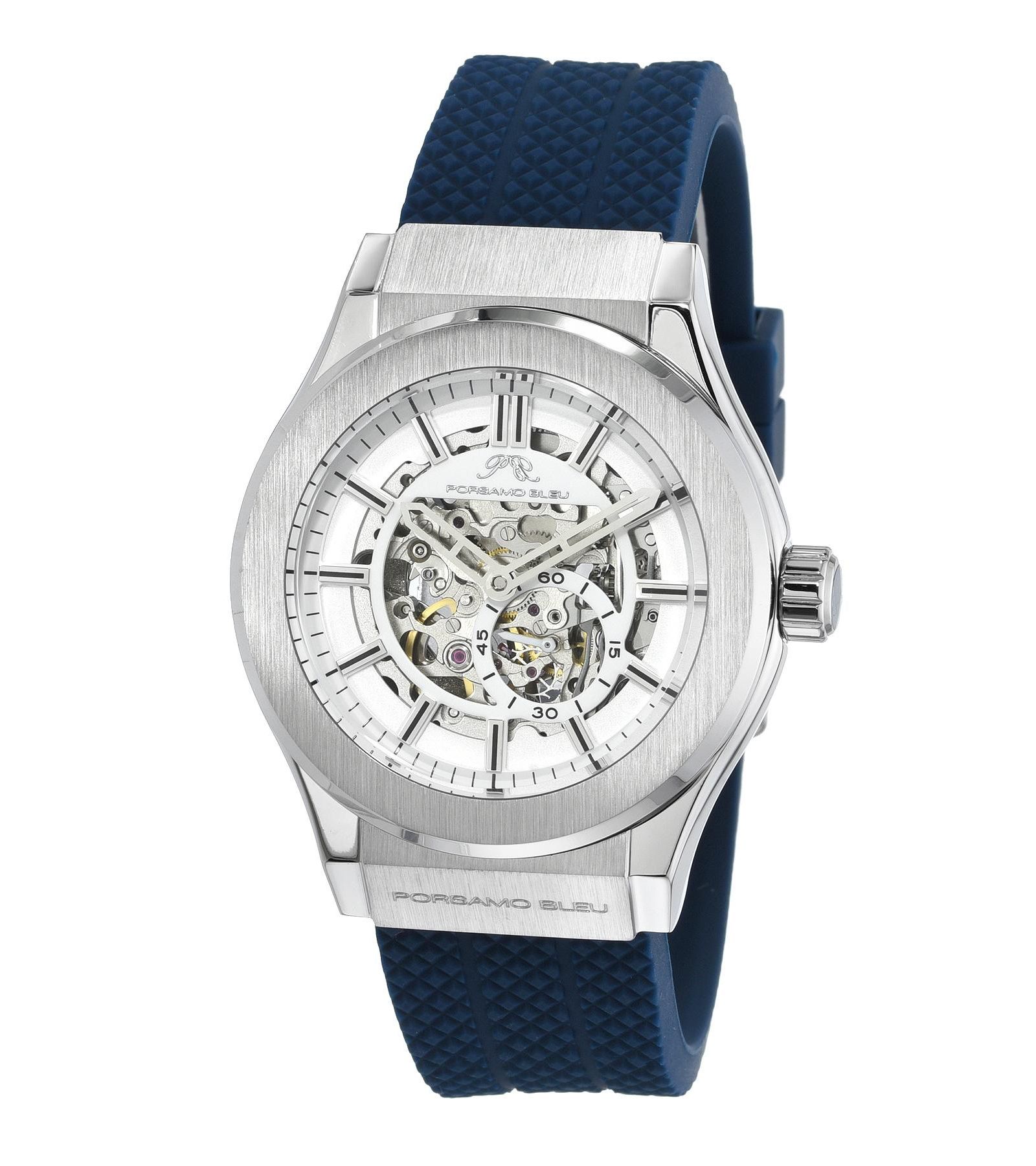 Мужские часы Porsamo Bleu Men's Cruz Automatic Blue Silicone Strap Watch 45 mm