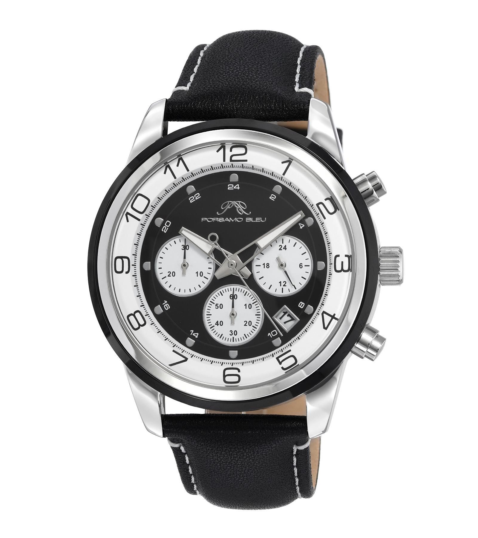 Мужские часы Porsamo Bleu Arthur Chronograph Black Leather 44 mm